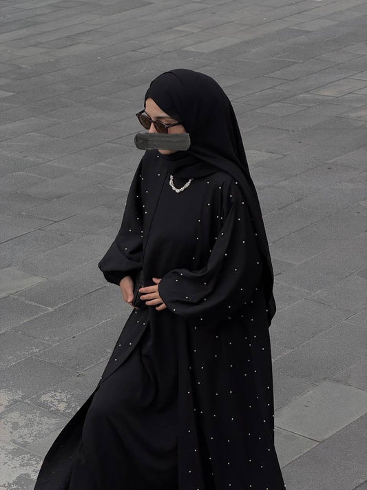 İncili ikili abaya takım