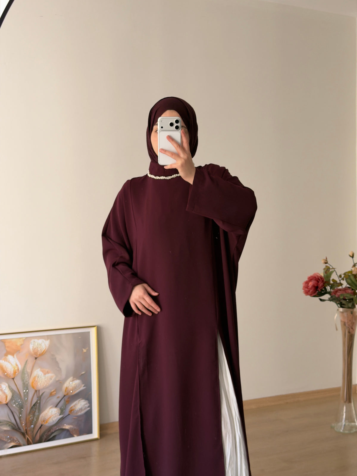Krep önden iki yırtmaçlı oversize elbise